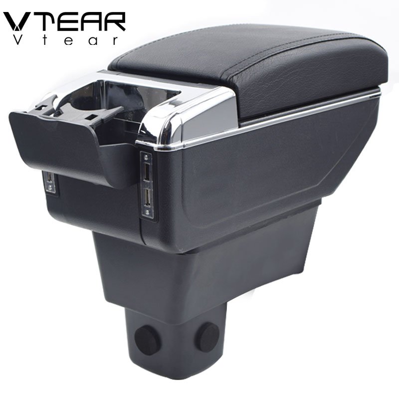 Vtear for Maruti Suzuki Baleno Sigma Armrest Leather USB Interface Storage Box Red Thread Car-styling ABS Arm Rest Accessories