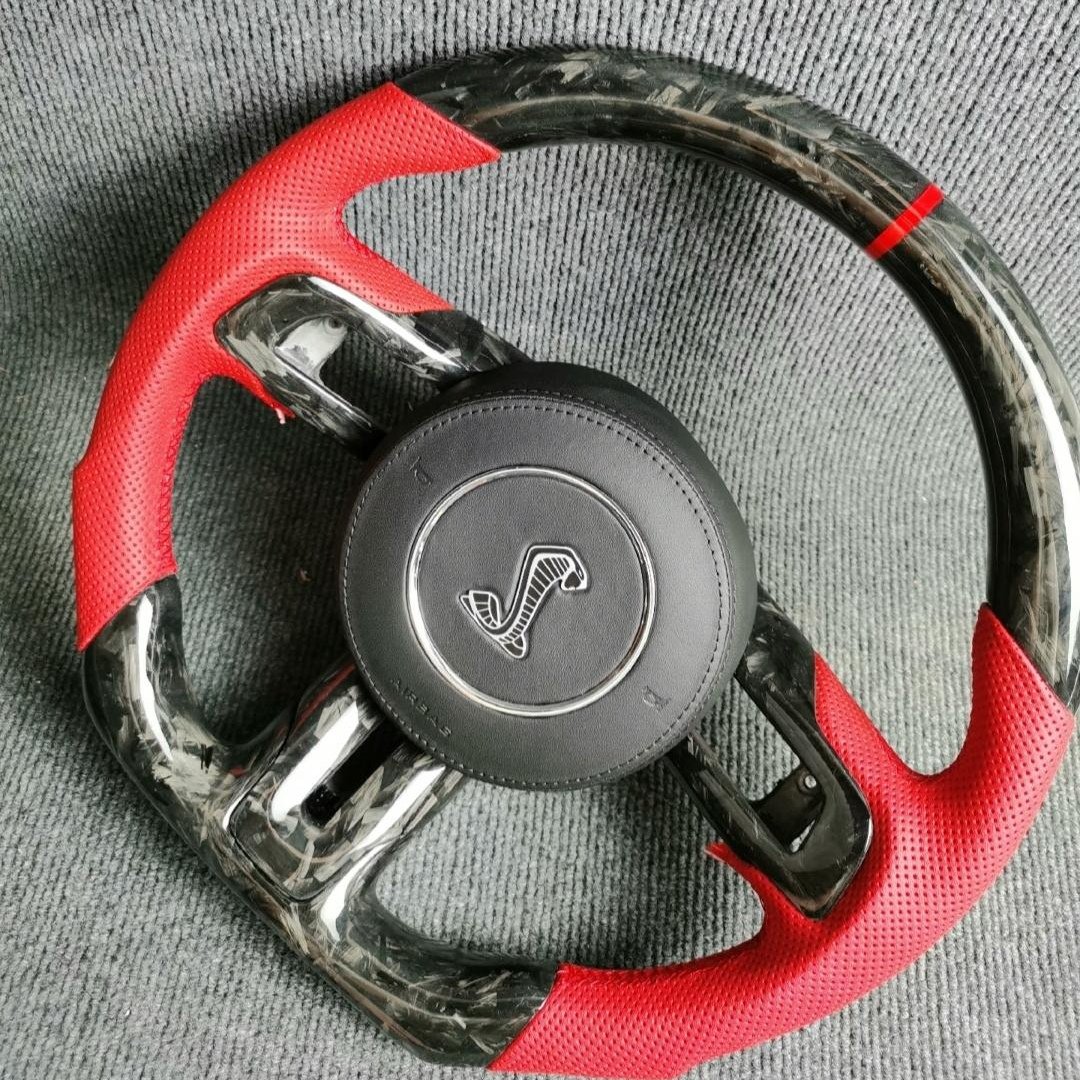 Forged Carbon Fiber Steering Wheel Car Steering Wheel For Ford Mustang Gt5.0 S550 Gt500 Leather LED RPM