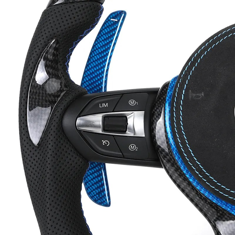 With Blue Shifter Paddle Insert Trim Leather Carbon M Sport Steering Wheel for BMW F10 F30 M3 F80 M4 F82 M5 F90 M8 F92 X3M F97