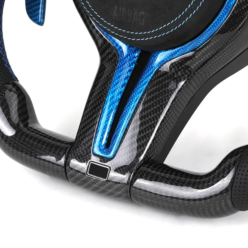 With Blue Shifter Paddle Insert Trim Leather Carbon M Sport Steering Wheel for BMW F10 F30 M3 F80 M4 F82 M5 F90 M8 F92 X3M F97