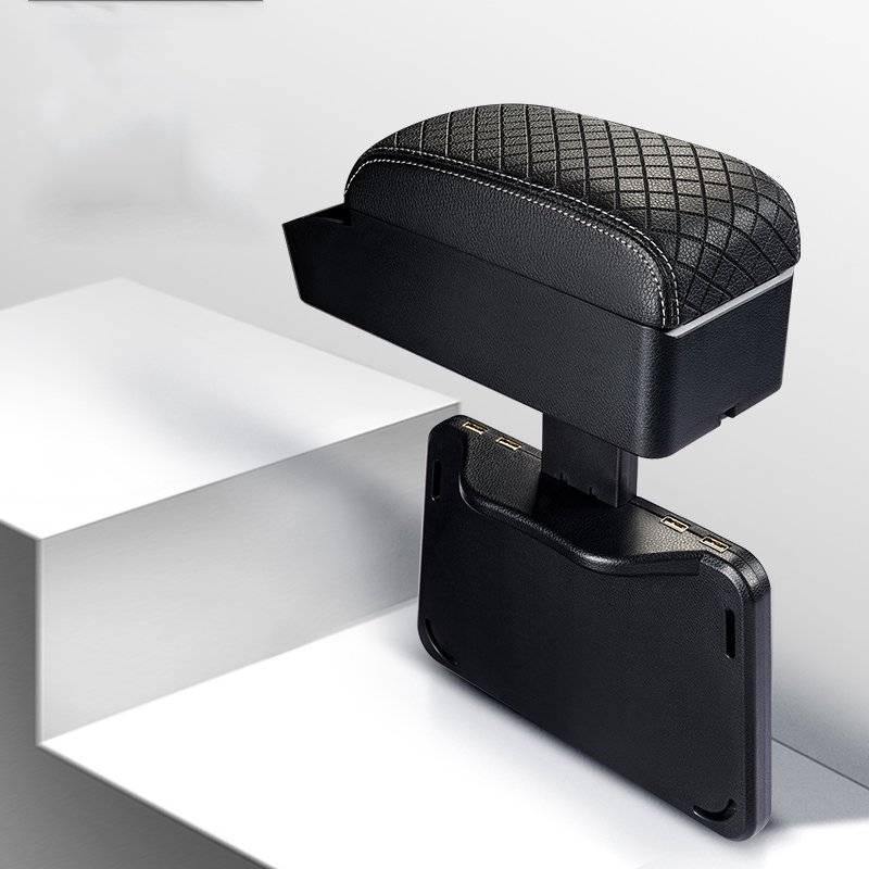 Embroidery Multifunctional Adjustable Car Armrest Box Pu Leather Universal Console Storage Box Arm Rest