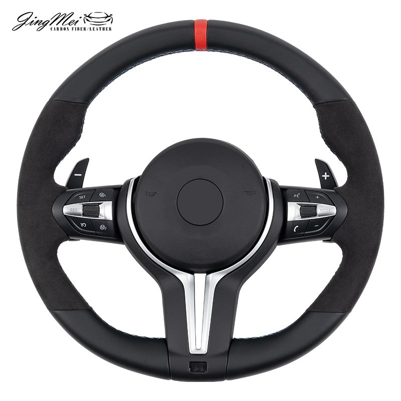 Red Leather Stripe Full Leather Steering Wheel For BMW M3 M5 M6 F10 5 Series F12 6 Series F01 M Perfomance X1 X2 X3 X4 X5 X6