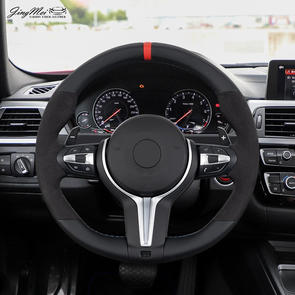Red Leather Stripe Full Leather Steering Wheel For BMW M3 M5 M6 F10 5 Series F12 6 Series F01 M Perfomance X1 X2 X3 X4 X5 X6