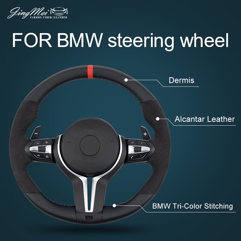 Red Leather Stripe Full Leather Steering Wheel For BMW M3 M5 M6 F10 5 Series F12 6 Series F01 M Perfomance X1 X2 X3 X4 X5 X6