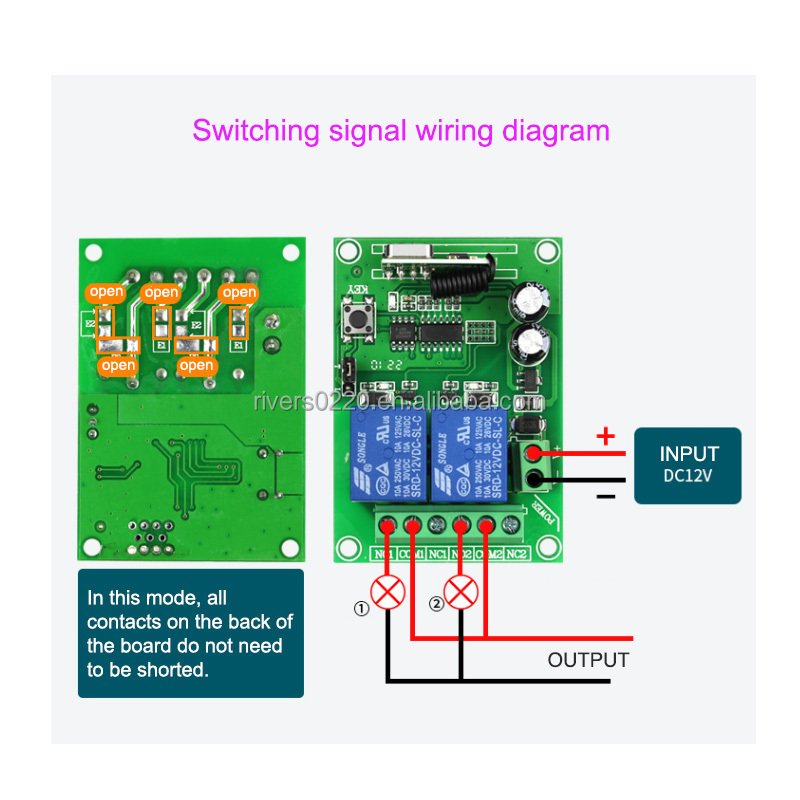 2 Channels DC12V 24V Universal Wireless Remote Control Switch Receiver 433.92 MHz for Roller Shutter Pump Motor