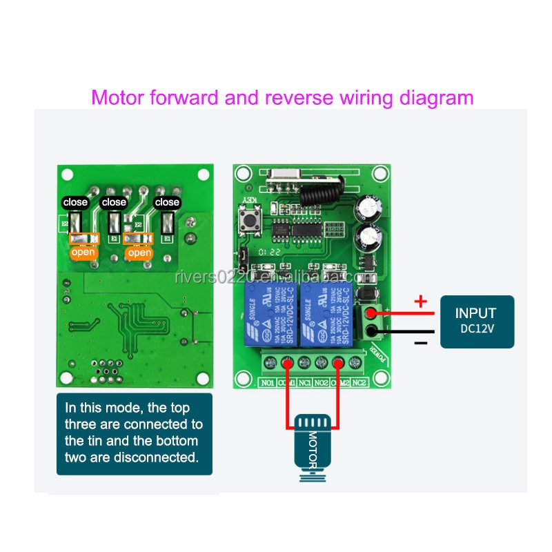 2 Channels DC12V 24V Universal Wireless Remote Control Switch Receiver 433.92 MHz for Roller Shutter Pump Motor
