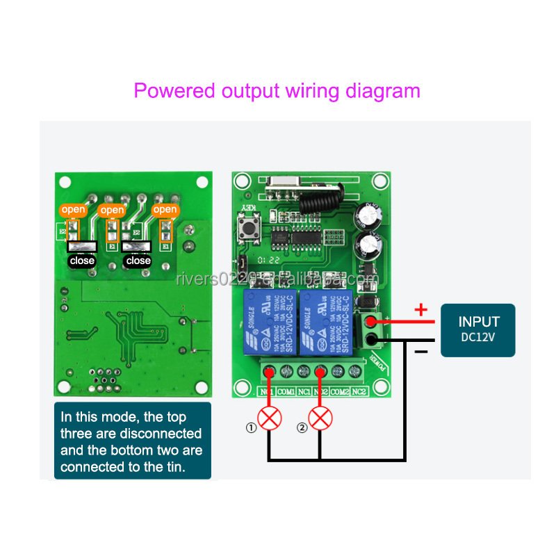 2 Channels DC12V 24V Universal Wireless Remote Control Switch Receiver 433.92 MHz for Roller Shutter Pump Motor
