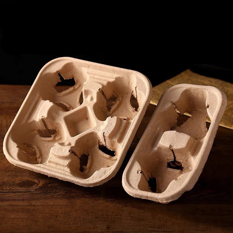Disposable Clip-On Carrier Double Wall Utility Coffee Drink Cup Holder Mould Pressing Kraft Paper Pulp Fiber Tray Paper Boxes