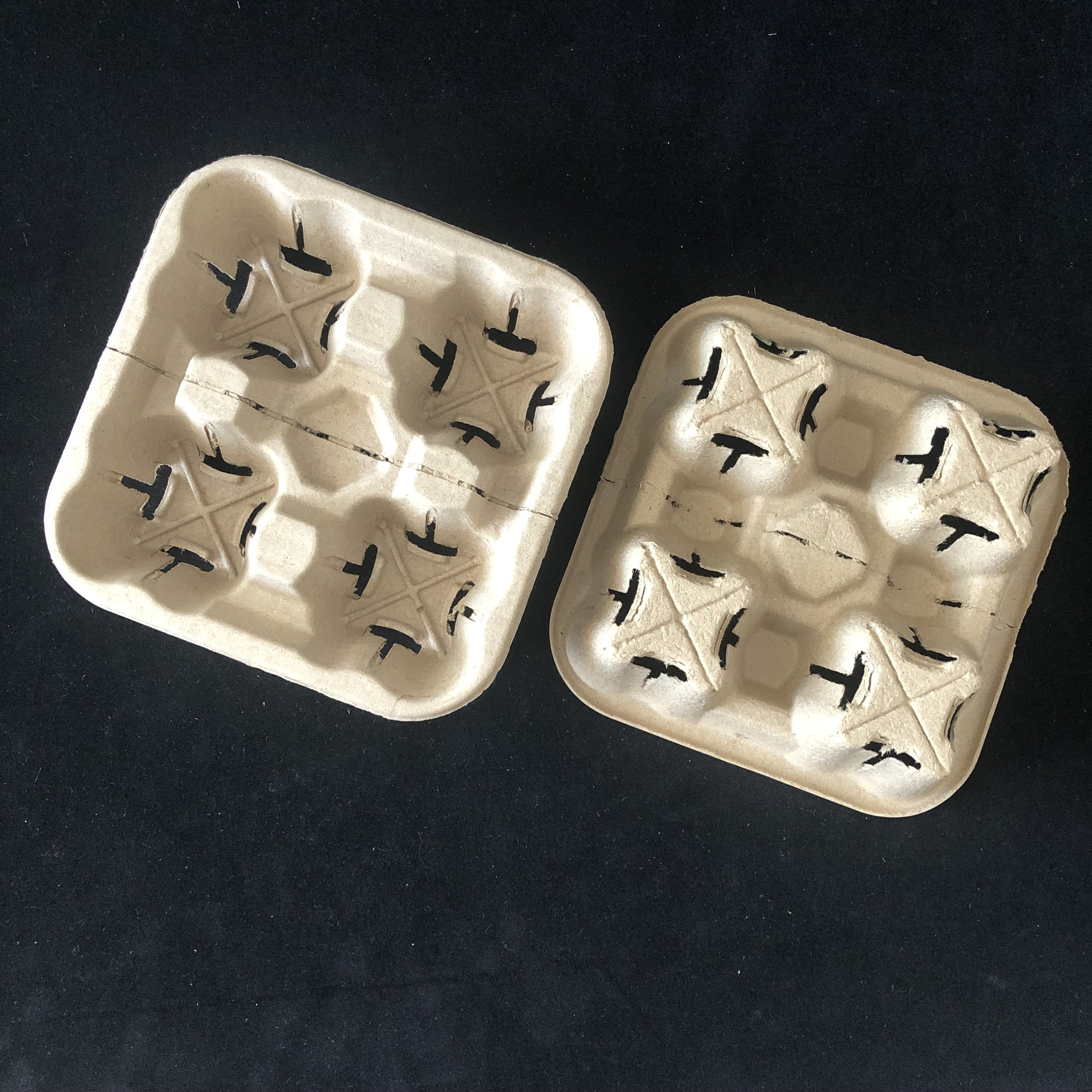 Disposable Clip-On Carrier Double Wall Utility Coffee Drink Cup Holder Mould Pressing Kraft Paper Pulp Fiber Tray Paper Boxes