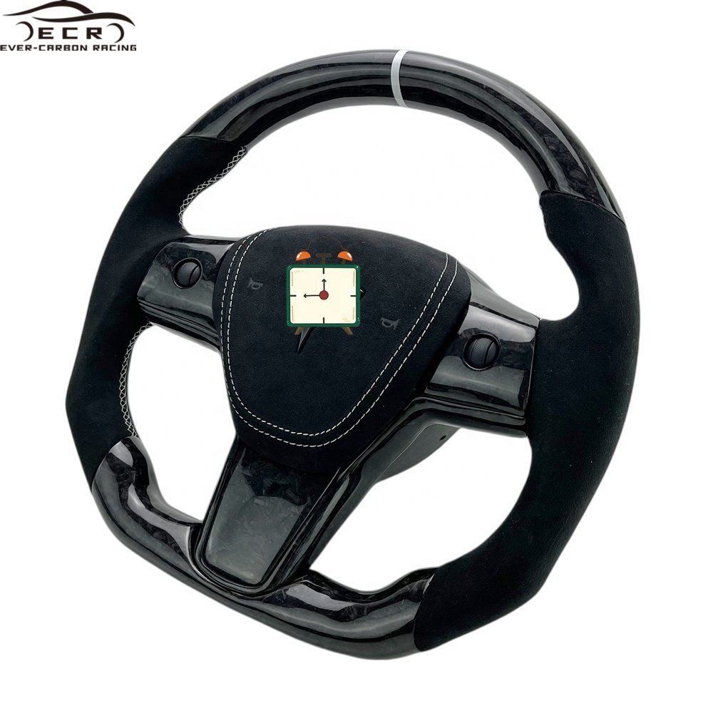 Ever-Carbon Racing ECR Best Selling Forged Carbon Fiber Steering Wheel For New Style Steering Wheel Car Flat Tesla