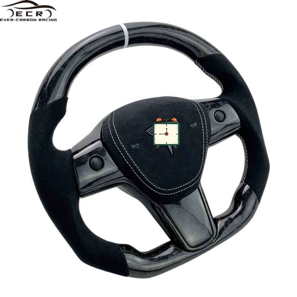 Ever-Carbon Racing ECR Best Selling Forged Carbon Fiber Steering Wheel For New Style Steering Wheel Car Flat Tesla