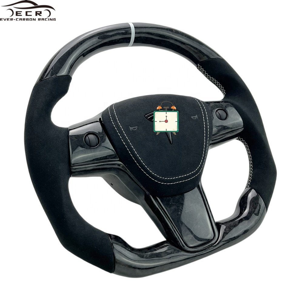 Ever-Carbon Racing ECR Best Selling Forged Carbon Fiber Steering Wheel For New Style Steering Wheel Car Flat Tesla