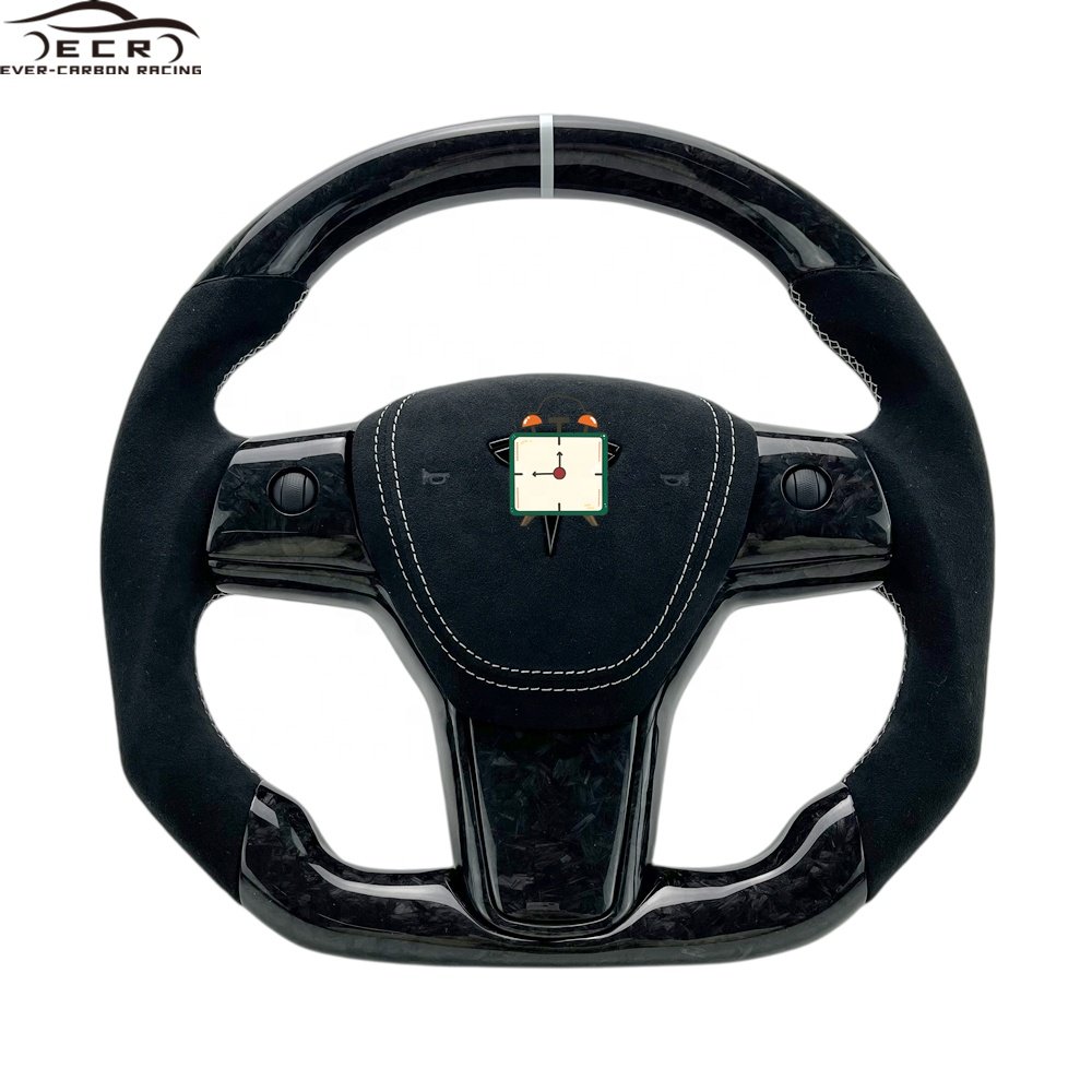 Ever-Carbon Racing ECR Best Selling Forged Carbon Fiber Steering Wheel For New Style Steering Wheel Car Flat Tesla