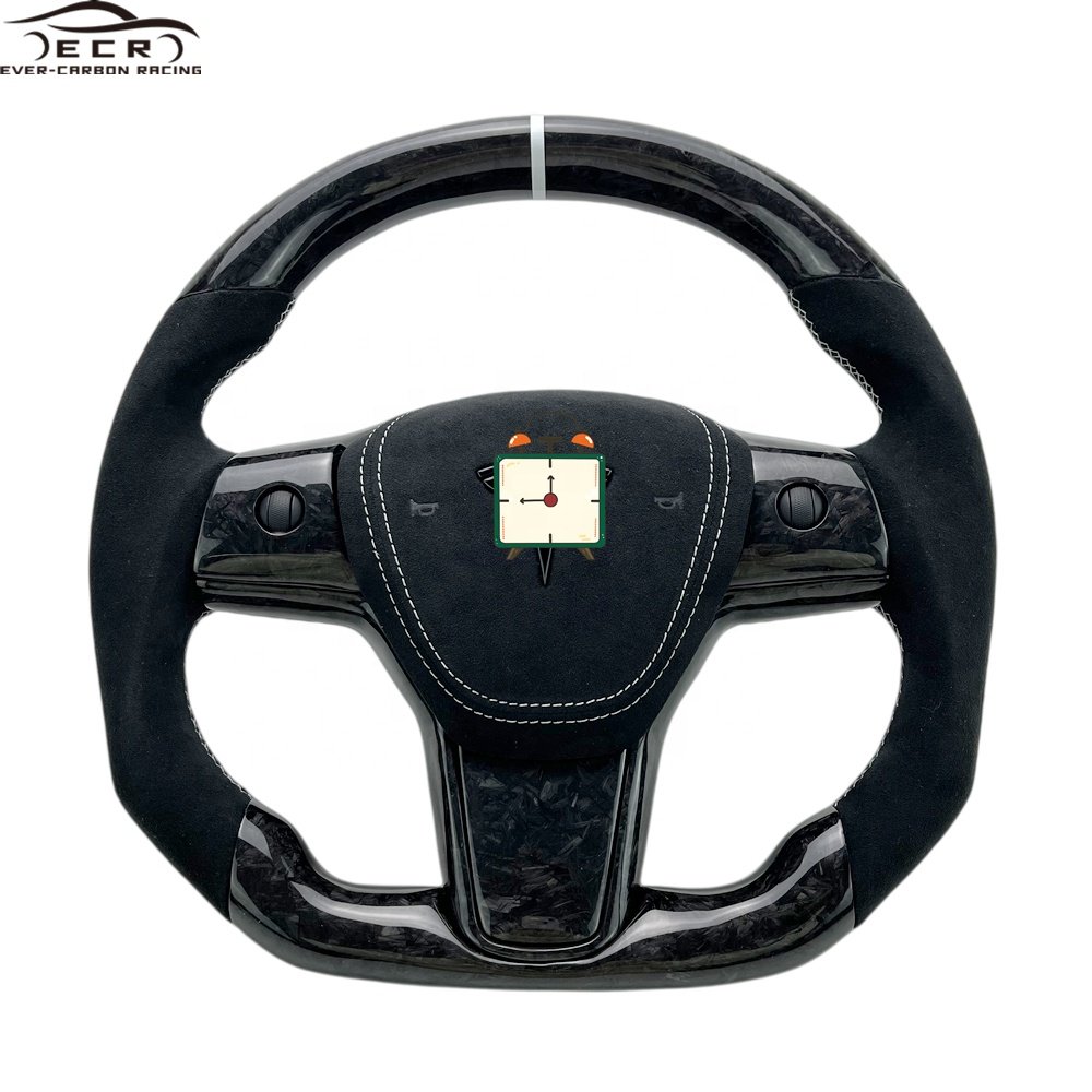 Ever-Carbon Racing ECR Best Selling Forged Carbon Fiber Steering Wheel For New Style Steering Wheel Car Flat Tesla