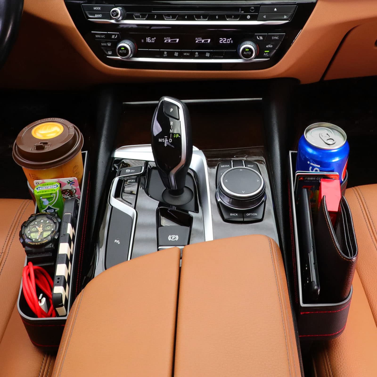 Universal Car Seat Gap Leather Storage Box with Card Phone Holder Pocket Armrest Storage Box Universal for All Cars