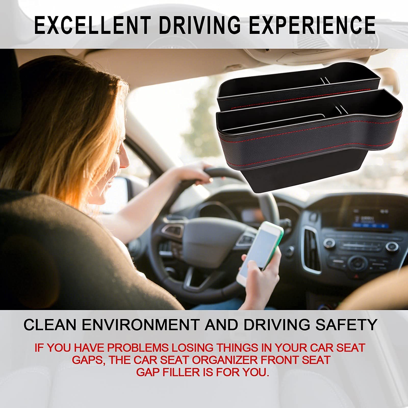 Universal Car Seat Gap Leather Storage Box with Card Phone Holder Pocket Armrest Storage Box Universal for All Cars