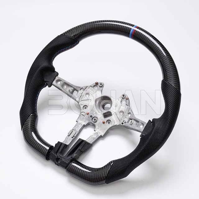 Real Carbon Fiber W/heated D-Type Racing Design Flat Bottom Leather Auto Steering Wheel for BMW (M5 F10/F90) F10 F11 F06 F12 F13