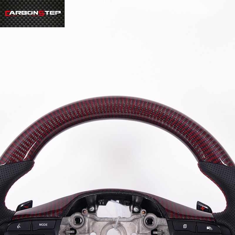 For Kia Real Car Accessories Glossy Carbon Fiber Steering Wheel With Perforated Leather