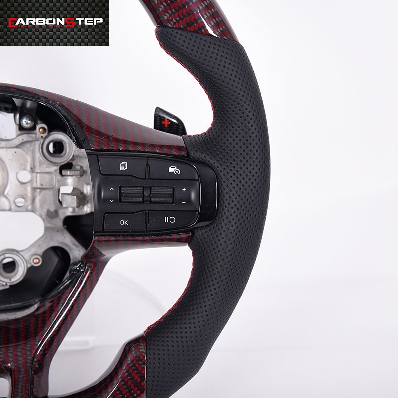 For Kia Real Car Accessories Glossy Carbon Fiber Steering Wheel With Perforated Leather