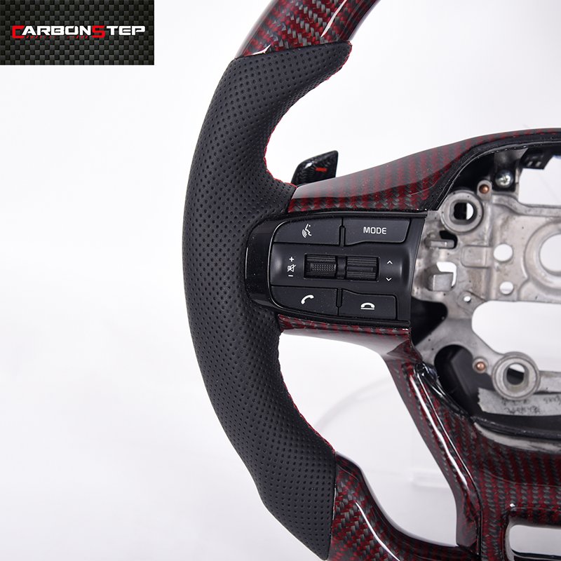 For Kia Real Car Accessories Glossy Carbon Fiber Steering Wheel With Perforated Leather
