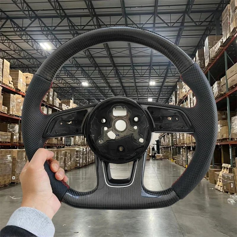 For Audi A3 A4 A5 S3 S4 S5 2017-2022 Carbon Fiber Genuine Leather Flat-Bottomed Steering Wheel Sport Steering Wheel Car Styling