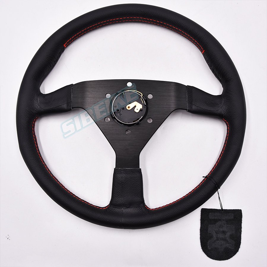 Universal Car Steering Wheel Genuine Leather 350mm 14Inch Flat Drifting Volante Classic Car Steering Wheel For Racing Car