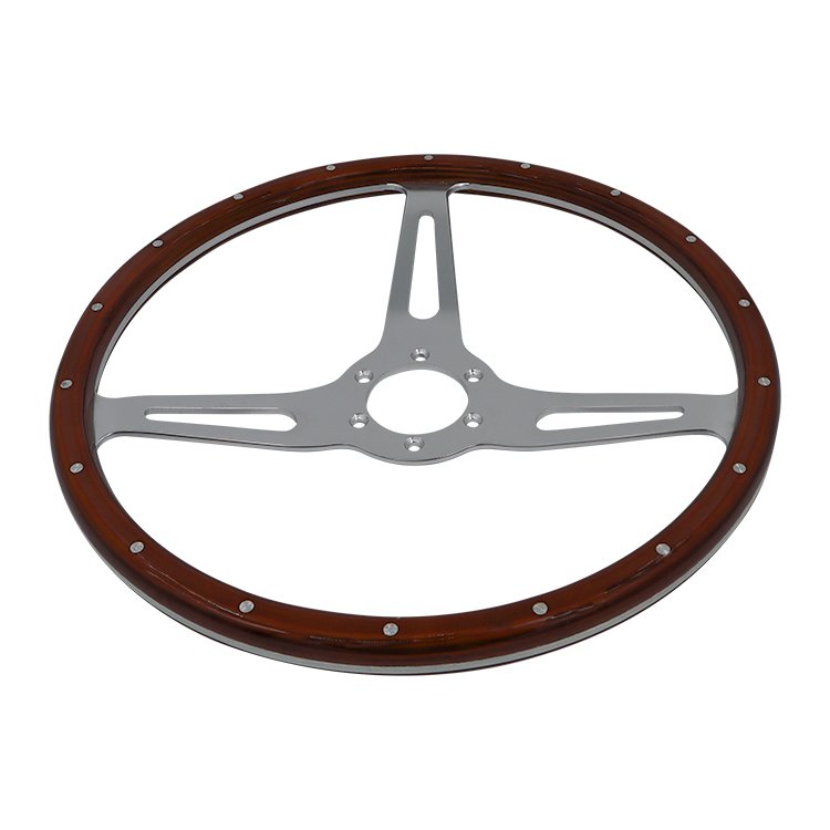 Universal 380mm dia 3 Spoke Vintage Car Wooden Steering Wheel