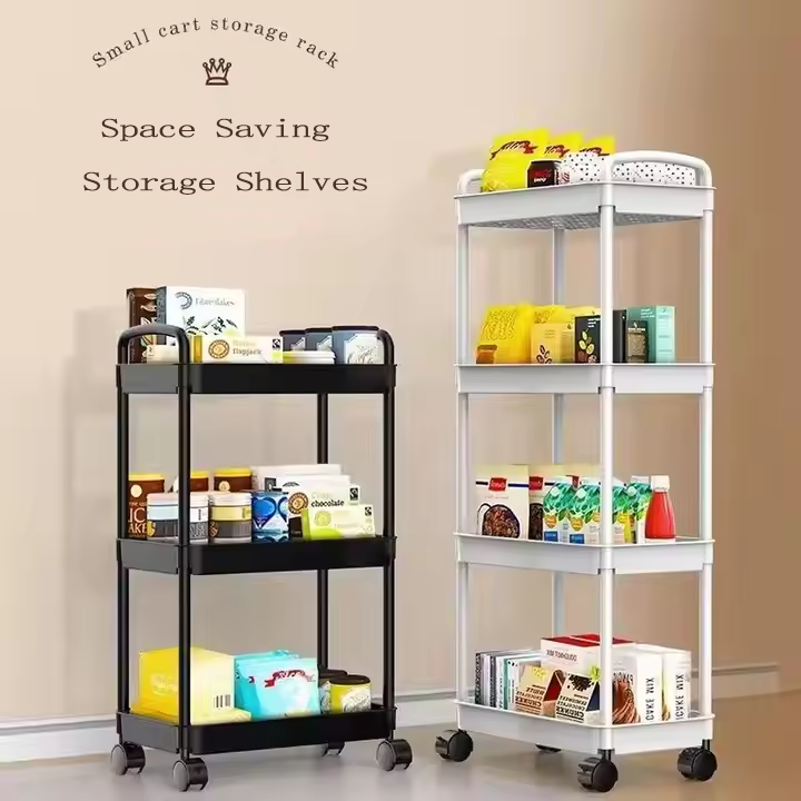 Plastic Trolley Double Armrest Shelving Snack Sundries Kitchen Home Multilayers Storage Racks