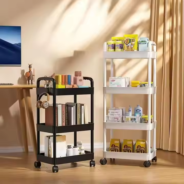 Plastic Trolley Double Armrest Shelving Snack Sundries Kitchen Home Multilayers Storage Racks