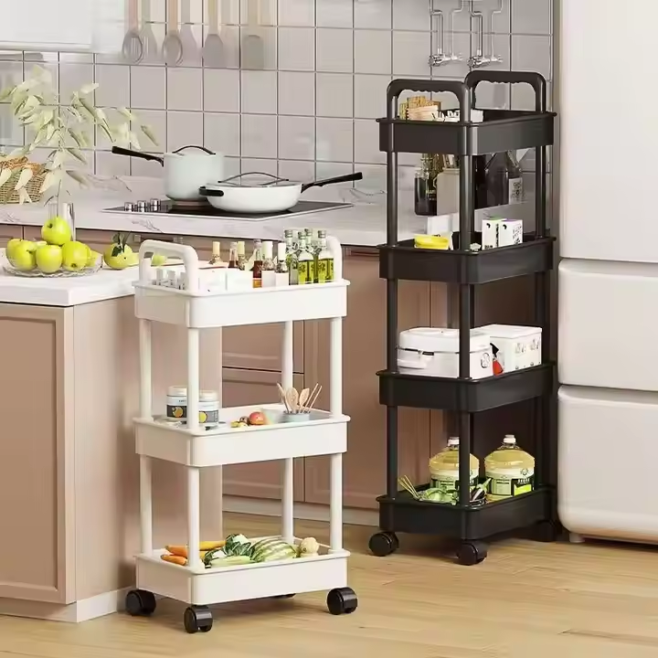 Plastic Trolley Double Armrest Shelving Snack Sundries Kitchen Home Multilayers Storage Racks