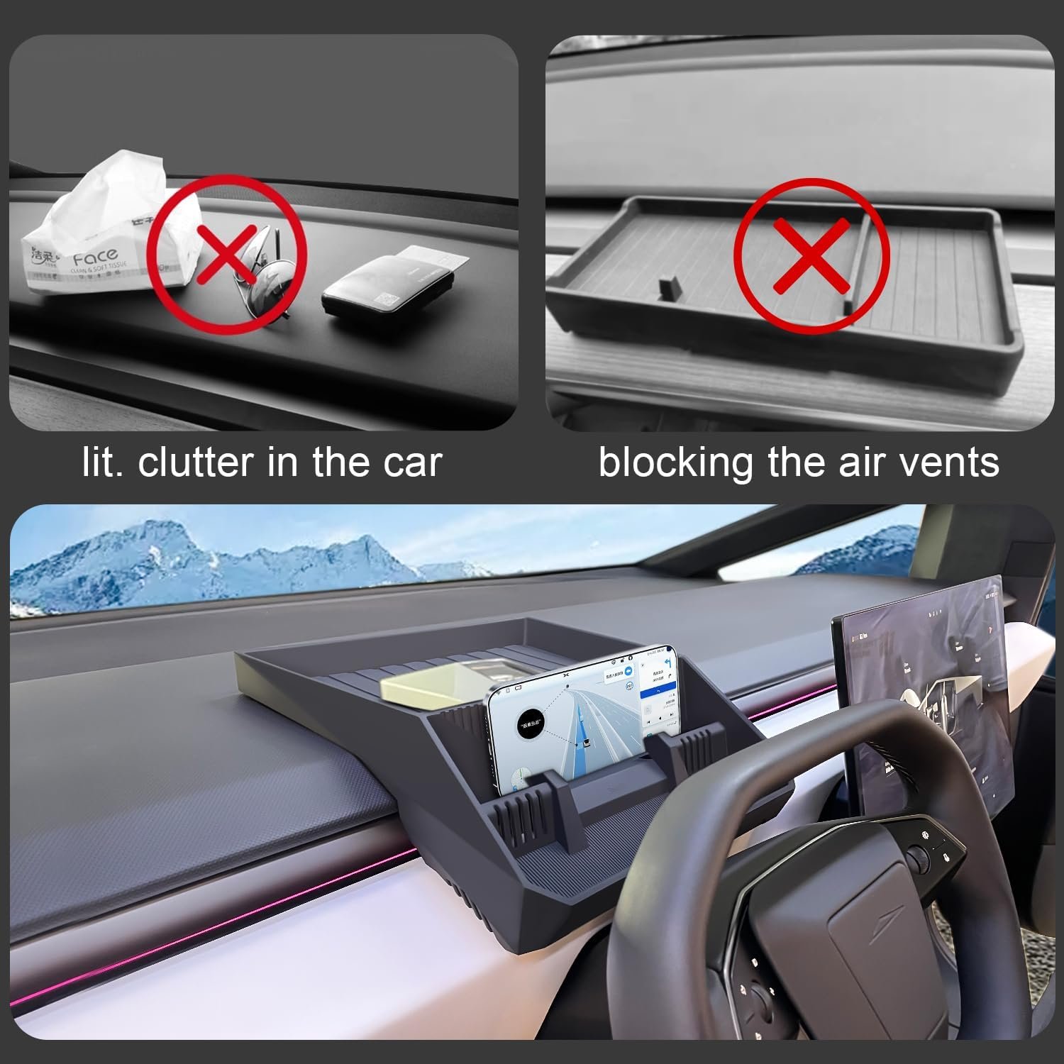 Silicone Dashboard Storage Box for Cybertruck Central Control Screen Instrument Panel ETC Silicone Tray Car Interior Accessories