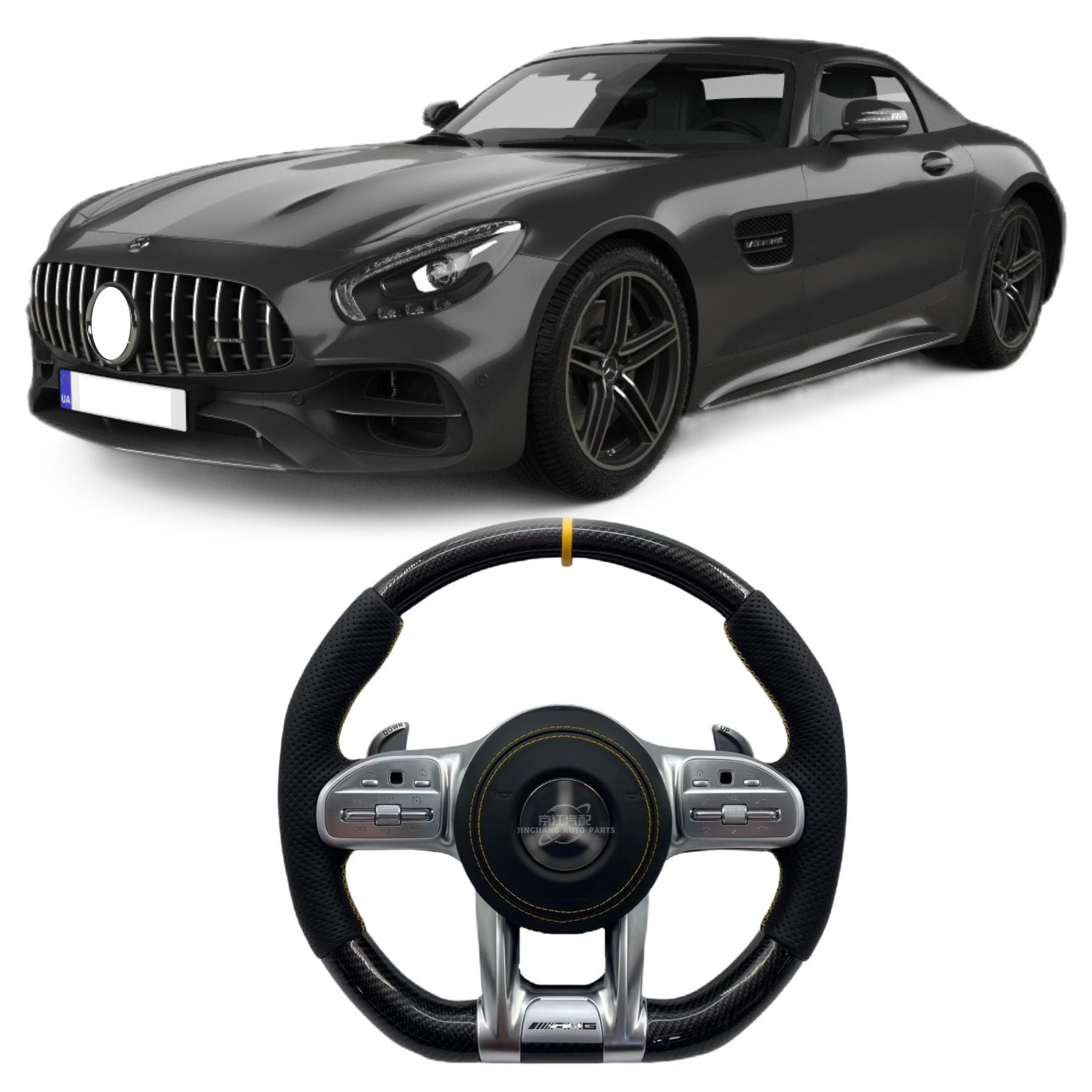 Suitable for -mercedes-benz old model modification AMG multifunctional carbon fiber steering wheel Nappa leather