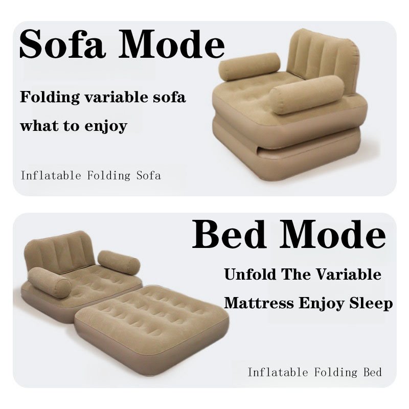 Multifunctional Loveseat Inflatable Sofa Bed Easy-to-Use Blow-Up Couch with L-Shaped Armrest Outdoor Living Room Use Air Sofa
