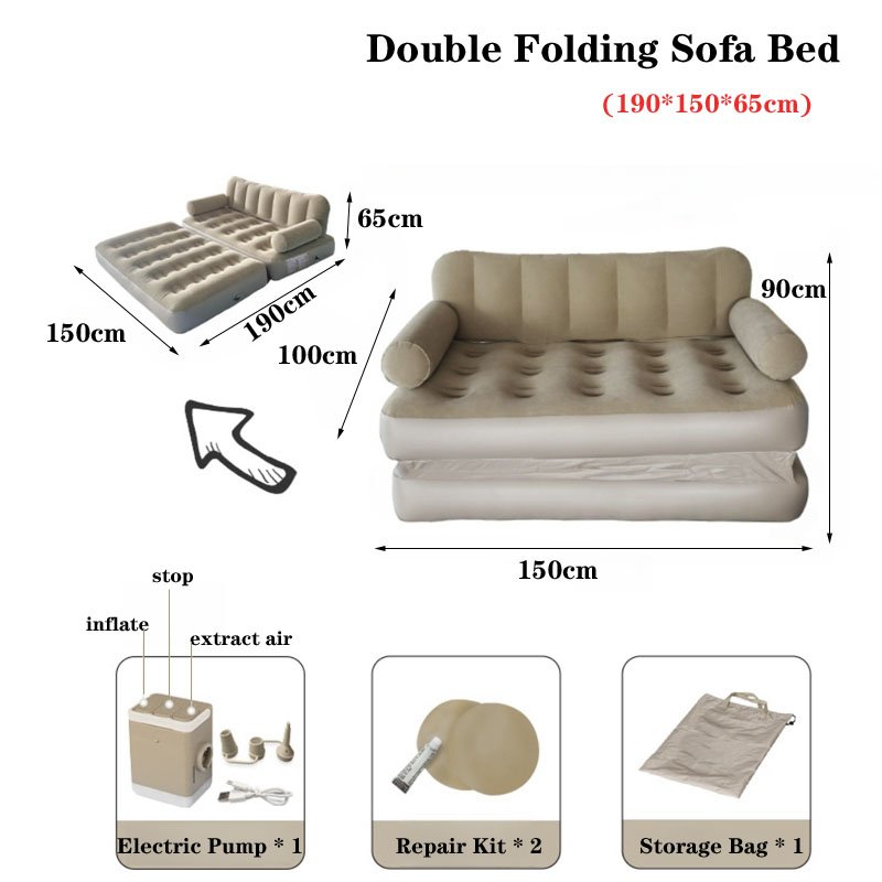 Multifunctional Loveseat Inflatable Sofa Bed Easy-to-Use Blow-Up Couch with L-Shaped Armrest Outdoor Living Room Use Air Sofa