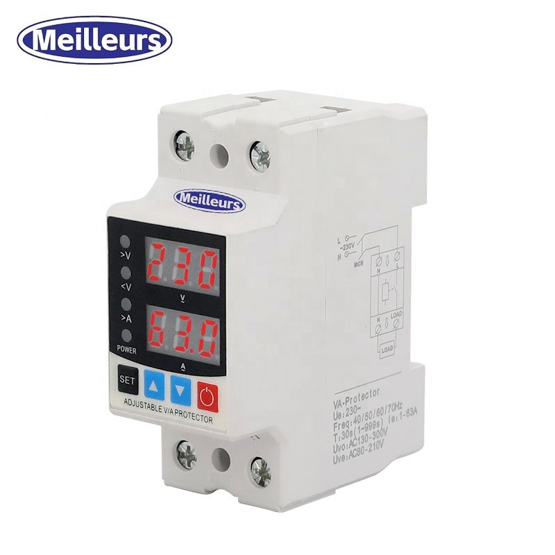 30A 40A 50A 63A 80A 100A Din Rail Digital Adjustable Over and Under Voltage Current Protective Device Protector Device 220V 230V