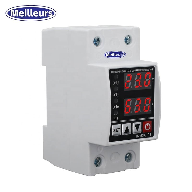 30A 40A 50A 63A 80A 100A Din Rail Digital Adjustable Over and Under Voltage Current Protective Device Protector Device 220V 230V