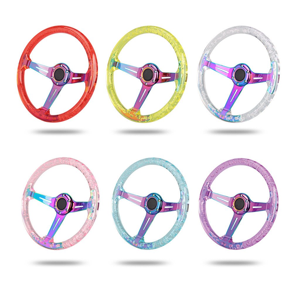 Accessories Racing Universal 14inch 350mm Crystal luminous Acrylic Car Steering Wheel titanium burnt blue Neo chrome Bracket