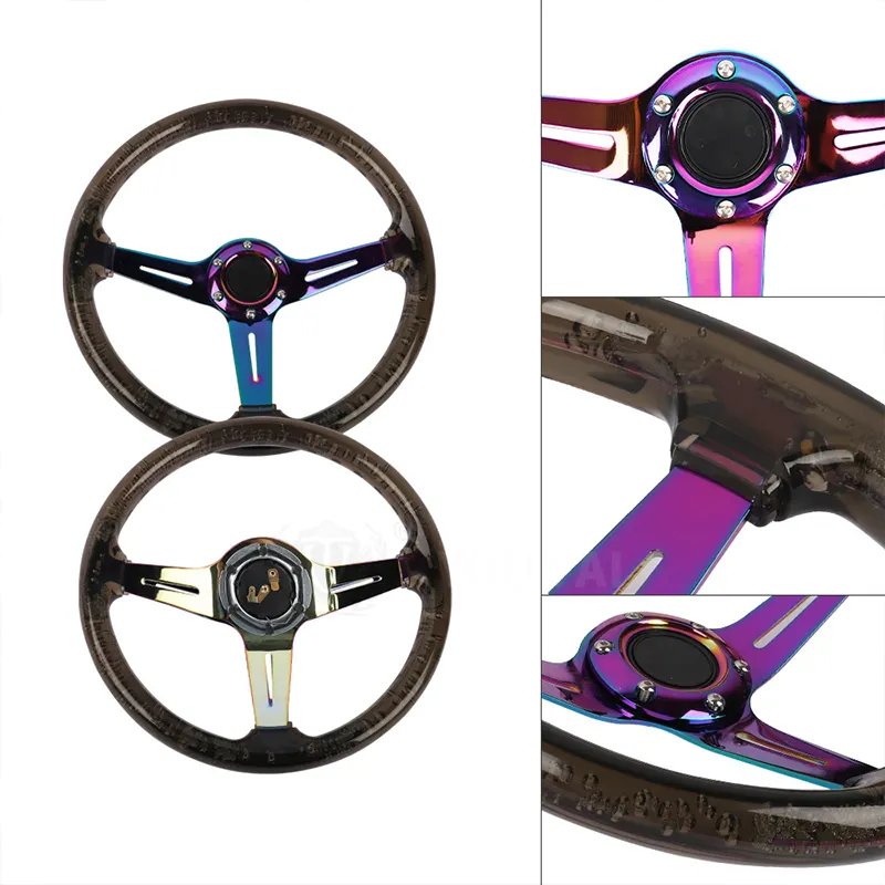 Accessories Racing Universal 14inch 350mm Crystal luminous Acrylic Car Steering Wheel titanium burnt blue Neo chrome Bracket