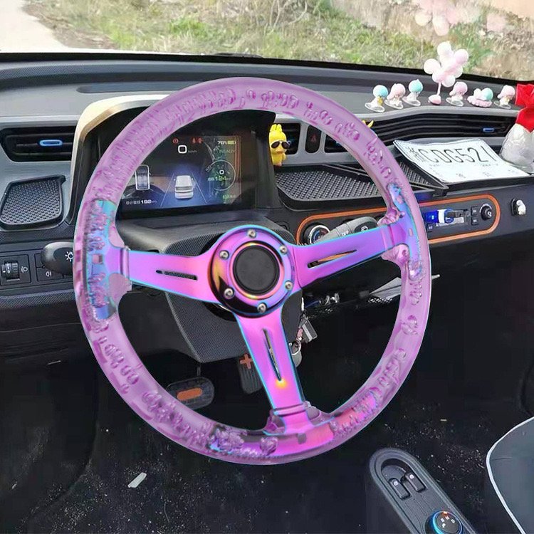 Accessories Racing Universal 14inch 350mm Crystal luminous Acrylic Car Steering Wheel titanium burnt blue Neo chrome Bracket