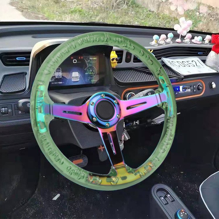 Accessories Racing Universal 14inch 350mm Crystal luminous Acrylic Car Steering Wheel titanium burnt blue Neo chrome Bracket