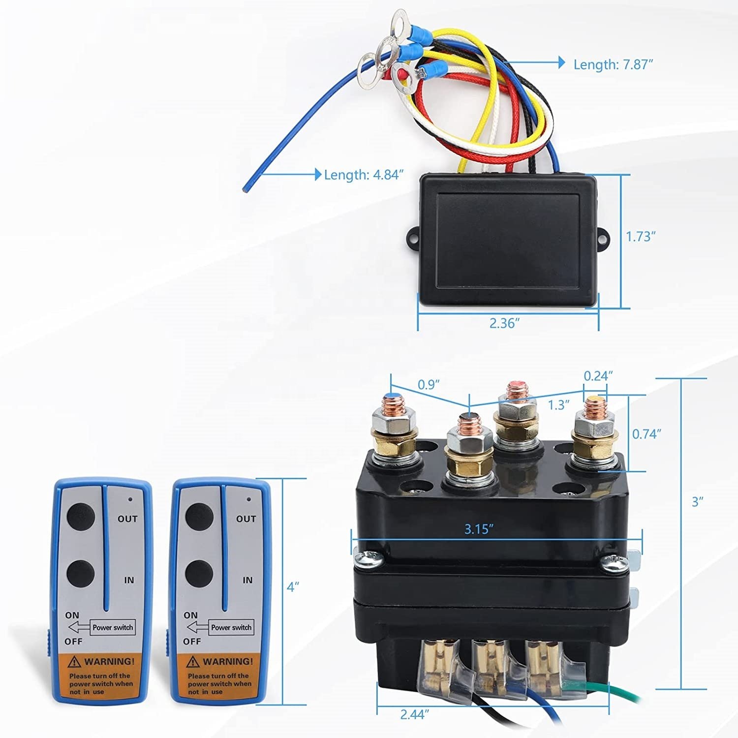 2Pcs Wireless Winch Remote Control Kit Max. 150ft, 250A Winch Solenoid Relay 12V Winch Relay Contactor for 2000-5000lbs ATV UTV