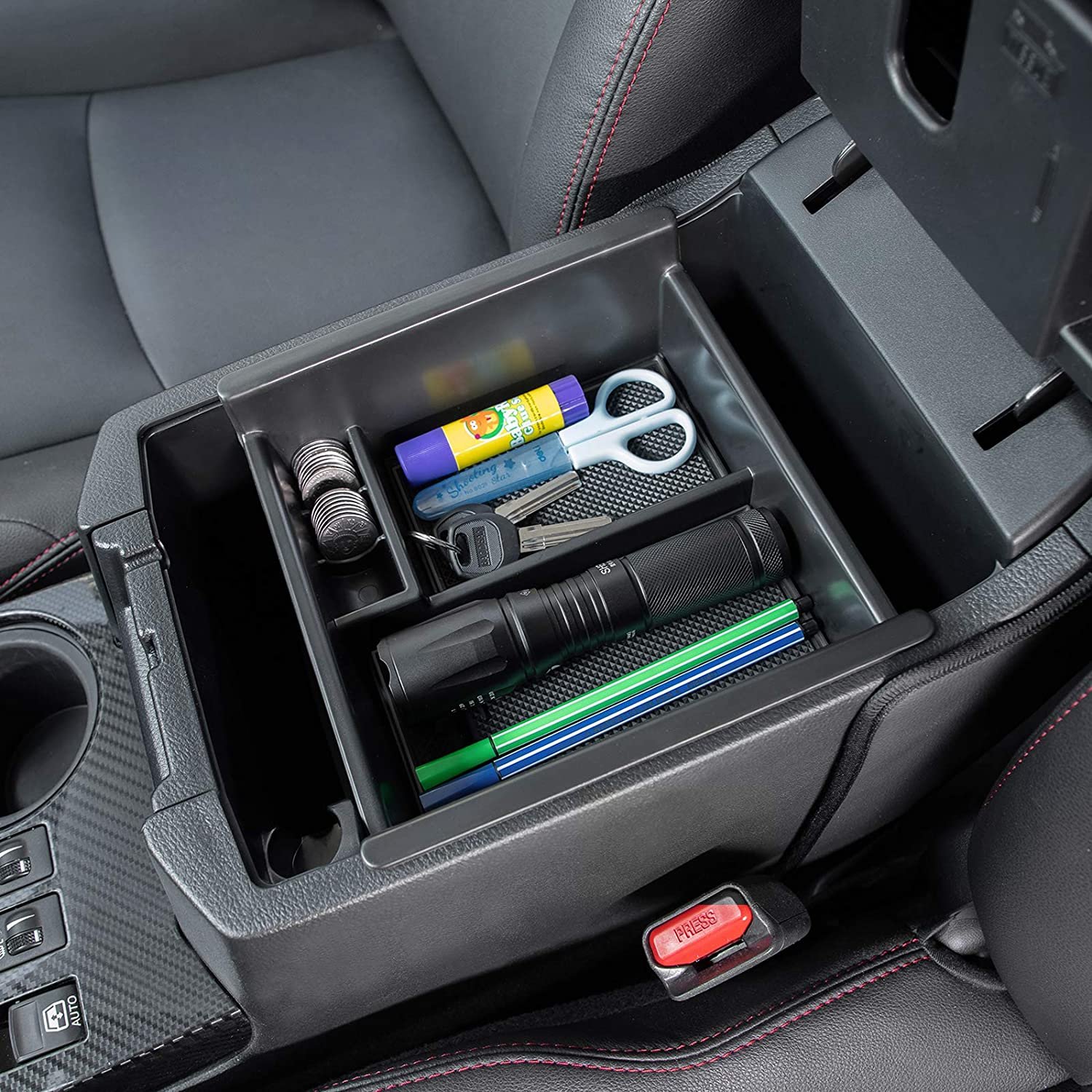 Car Center Console Organizer Compatible for Toyota 4 Runner, Insert ABS Black Materials Tray, Armrest Box Secondary Storage
