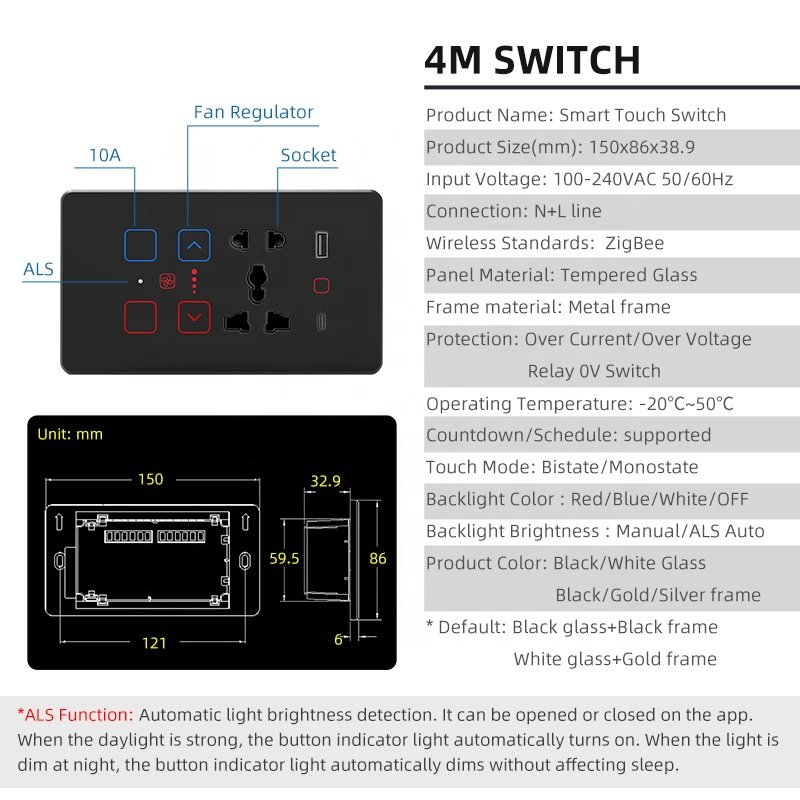 12gang Switch Panel with Socket Indian Standard Intelligent Lighting Curtain Fan Switch Tuya Zigbee Mobile App Control