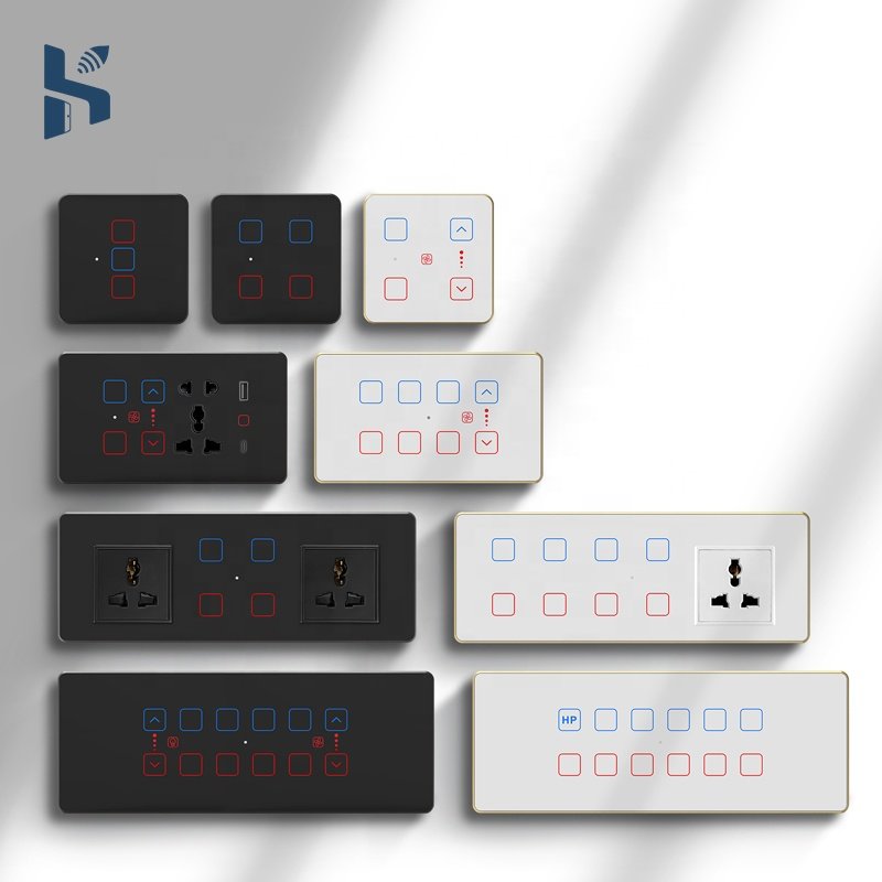 12gang Switch Panel with Socket Indian Standard Intelligent Lighting Curtain Fan Switch Tuya Zigbee Mobile App Control