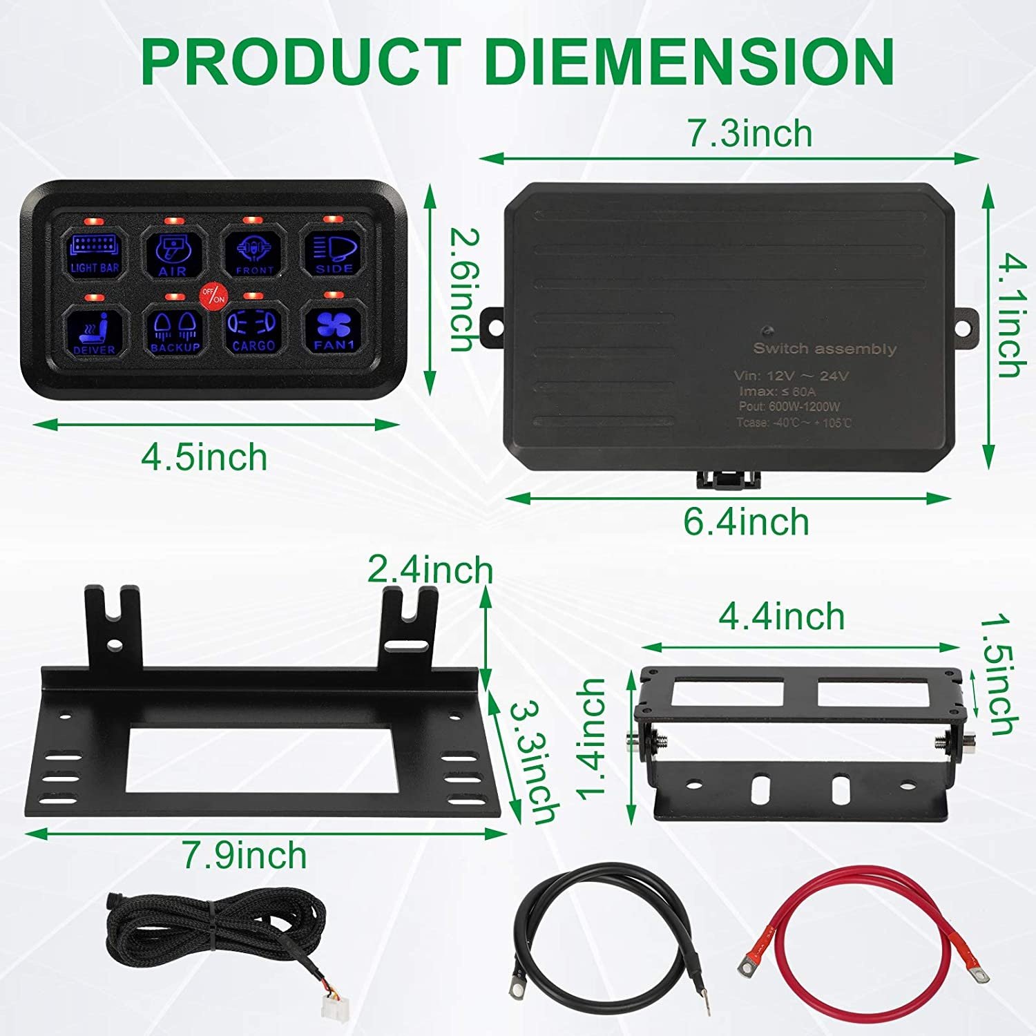 8 Gang Switch Panel Universal Circuit Control Relay System with Fuse Wiring Harness Automatic Dimmable ON-Off LED Switch Pod