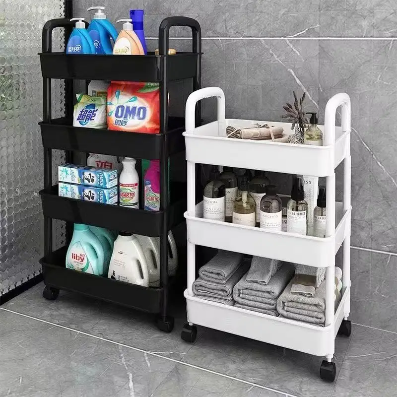 Wheeled Trolley Toilet Storage Rack Household Snack Storage Shelf Multi-layer Dual Armrest Shelving