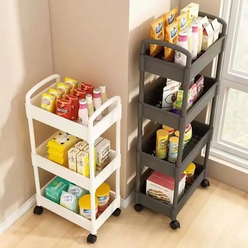 Wheeled Trolley Toilet Storage Rack Household Snack Storage Shelf Multi-layer Dual Armrest Shelving