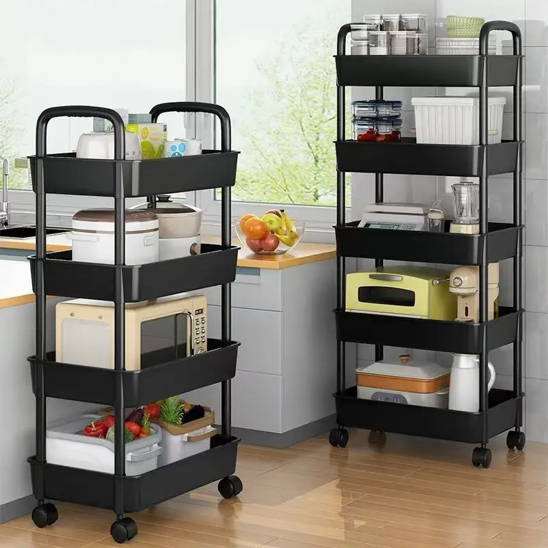 Wheeled Trolley Toilet Storage Rack Household Snack Storage Shelf Multi-layer Dual Armrest Shelving
