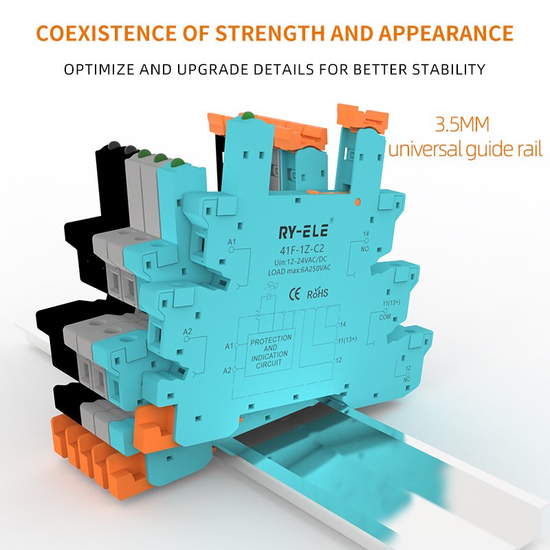 Miniature 41F-1Z-C2-1 Electromagnetic Relay Socket 6.22mm Thick Din-Rail PLC Slim For General Purpose Use RTS Main Screw