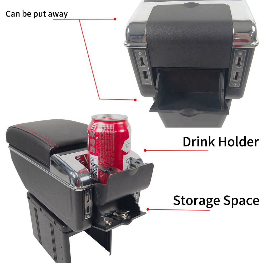 2022 Car Accessories AC-468 Car Interior Accessory Console Box Armrest With USB LED Interior Armrest Storage